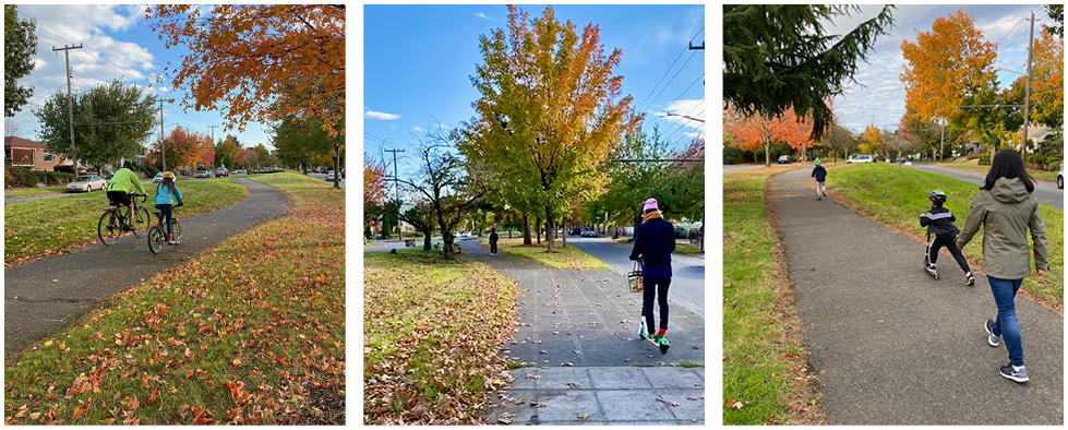 Community members using the Beacon Hill Center Median Path