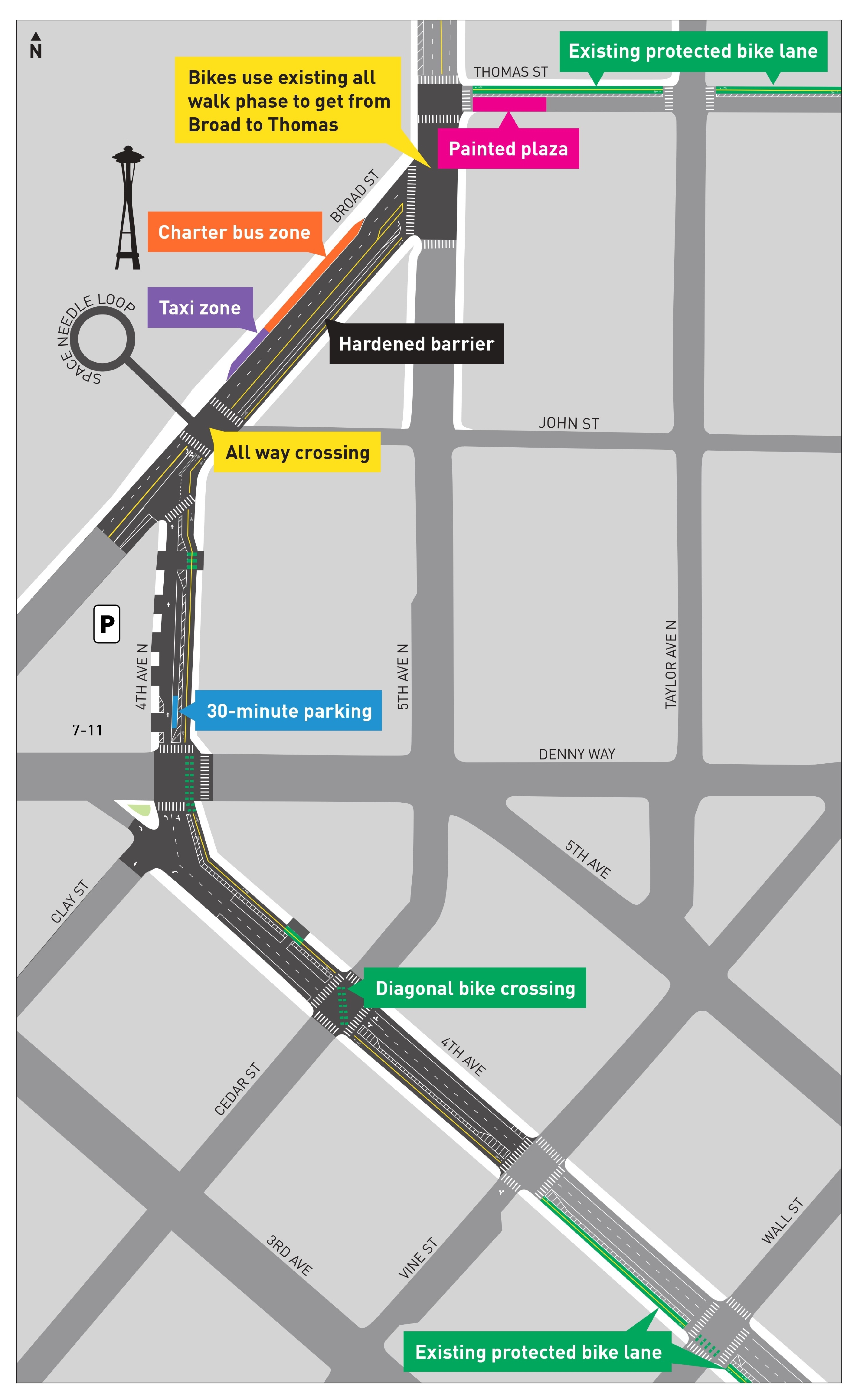 4th Ave Two-way Protected Bike Lane Diagram Map