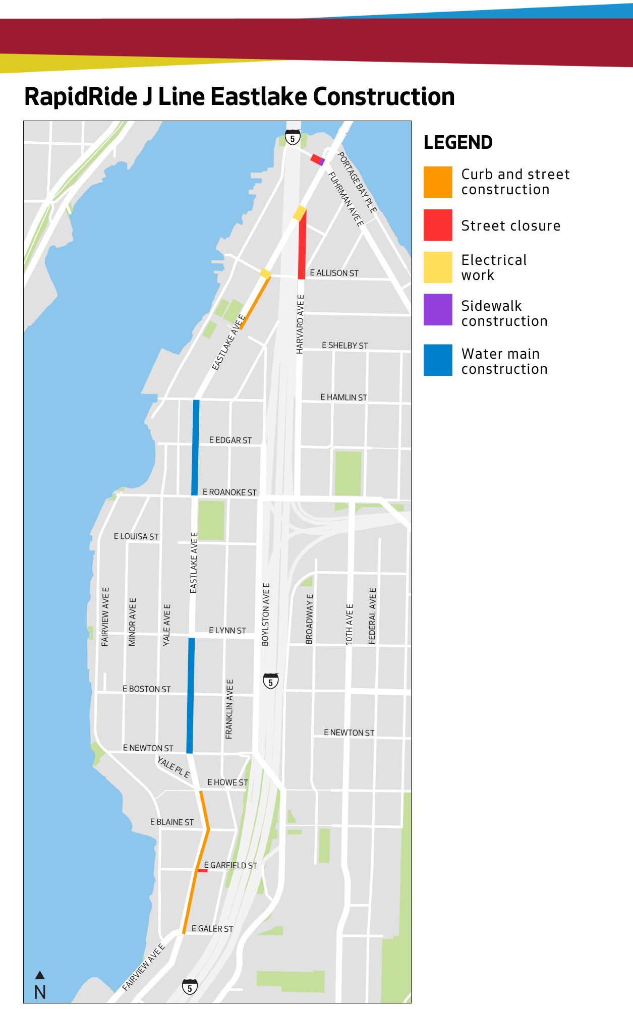 Map showing work areas in Eastlake
