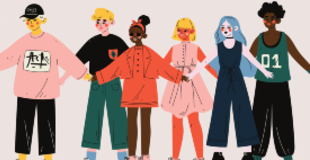 Banner with illustration of diverse teens. Text reads "Community Hub: We're healing together. Free. For Seattle teens and young adults."